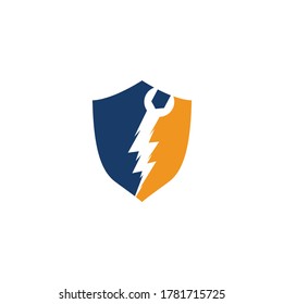 Wrench lightning shield shape concept logo design. Flash Repair Logo Template Design Vector