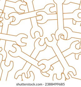 Wrench line art seamless pattern. Suitable for backgrounds, wallpapers, fabrics, textiles, wrapping papers, printed materials, and many more.