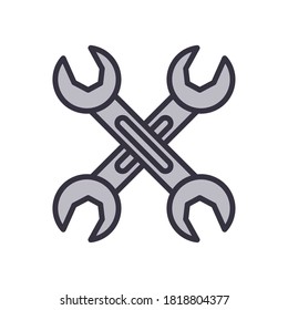 wrench line and fill style icon design of Construction working maintenance workshop repairing progress labor and industrial theme Vector illustration