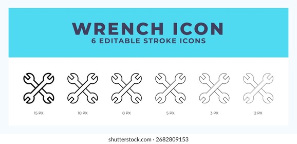 Ícone de linha de chave inglesa com traçado diferente. Ilustração vetorial.