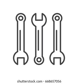 Wrench line icon, outline vector sign, linear style pictogram isolated on white. Repair tools symbol, logo illustration. Editable stroke. Pixel perfect graphics