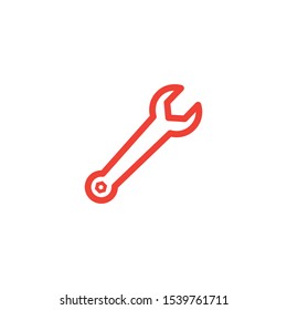 Wrench Line Red Icon On White Background. Red Flat Style Vector Illustration