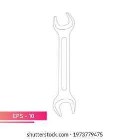 A wrench. Linear design. On a white background. Tools for an auto mechanic. Flat vector illustration.