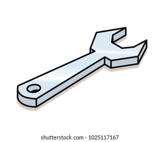 Wrench linear isometric funny cartoon style icon