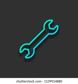 Wrench. Linear, thin outline. Colorful logo concept with soft shadow on dark background. Icon color of azure ocean