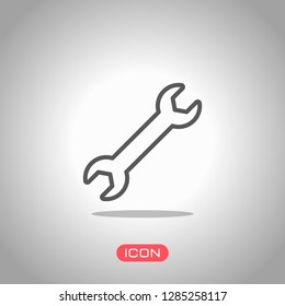 Wrench. Linear, thin outline. Icon under spotlight. Gray background