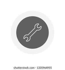 Wrench. Linear, thin outline. Icon in colored circle with gray bold border. Web button, modern flat design