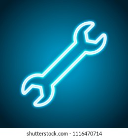 Wrench. Linear, thin outline. Neon style. Light decoration icon. Bright electric symbol