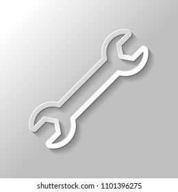 Wrench. Linear, thin outline. Paper style with shadow on gray background