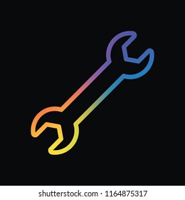 Wrench. Linear, thin outline. Rainbow color and dark background