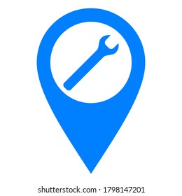 Wrench and location pin on white