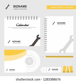 Wrench  Logo, Calendar Template, CD Cover, Diary and USB Brand Stationary Package Design Vector Template