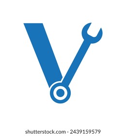 Wrench logo combine with letter V vector template