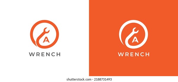 Wrench Logo Concept icon sign symbol Design Line Art Style with Letter A. Auto, Car, Construction, Repair Service Logotype. Vector illustration logo template
