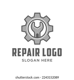 Wrench logo design template for repair service company. Repair logo vector illustration