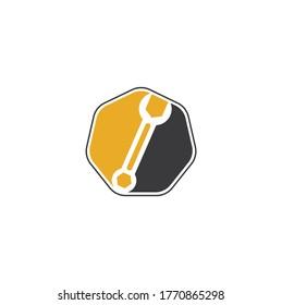 wrench logo design template vector. Wrench repair logo icon with swoosh graphic element