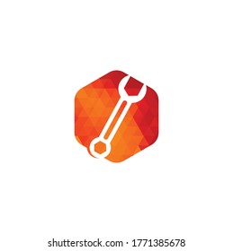 wrench logo design template vector. Wrench repair logo icon with swoosh graphic element