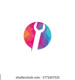 wrench logo design template vector. Wrench repair logo icon with swoosh graphic element