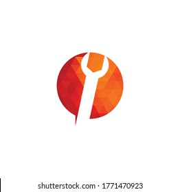 wrench logo design template vector. Wrench repair logo icon with swoosh graphic element