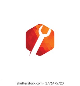 wrench logo design template vector. Wrench repair logo icon with swoosh graphic element