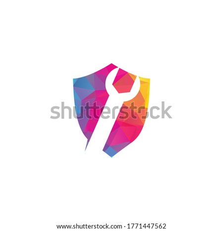 wrench logo design template vector. Wrench repair logo icon with swoosh graphic element