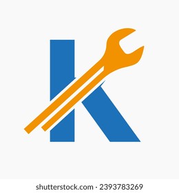 Logo Francés En La Letra K Con Símbolo De Ingeniería. Logotipo técnico