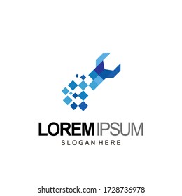 wrench logo. technology and pixel design template vector