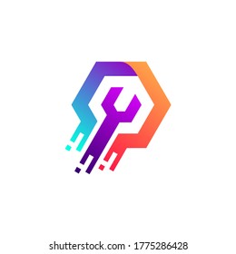 wrench for machining logo design