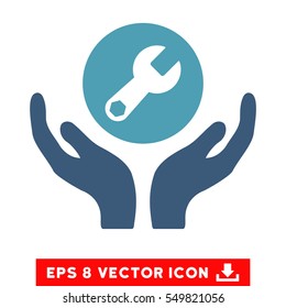 Wrench Maintenance EPS vector pictogram. Illustration style is flat iconic bicolor cyan and blue symbol on white background.