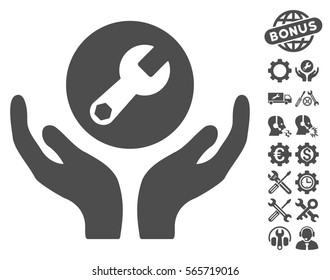 Wrench Maintenance icon with bonus setup tools icon set. Vector illustration style is flat iconic gray symbols on white background.