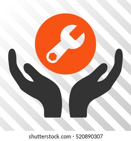 Wrench Maintenance vector icon. Illustration style is flat iconic bicolor orange and gray symbol on a hatched transparent background.
