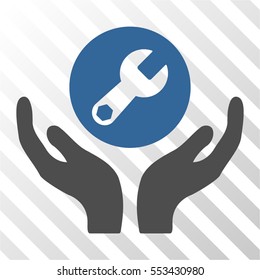 Wrench Maintenance vector icon. Illustration style is flat iconic bicolor cobalt and gray symbol on a hatched transparent background.