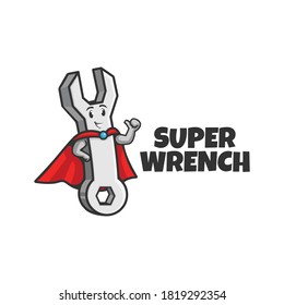 A wrench mascot hero or plumber superhero wrench or spanner with thumb up. mascot logo. vector illustration.