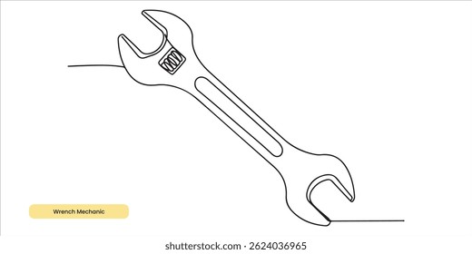 Wrench Mechanic Tool continuous single line art drawing sketch on white background	
