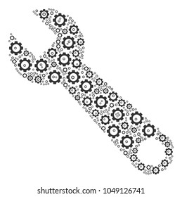 Wrench mosaic of gearwheels. Vector cog wheel pictograms are organized into wrench mosaic.