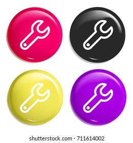 Wrench multi color glossy badge icon set. Realistic shiny badge icon or logo mockup
