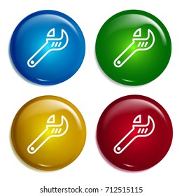 Wrench multi color gradient glossy badge icon set. Realistic shiny badge icon or logo mockup