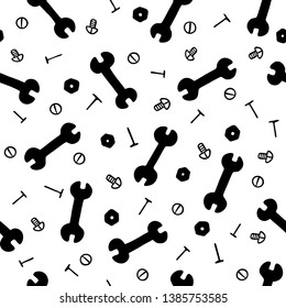 Wrench, nail, screw  isolated seamless hand draw pattern . llustration on the theme of renovation, installation and tools for repair.
