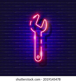 Wrench neon icon. Vector illustration for design. Repair tool glowing sign. Construction tools concept.