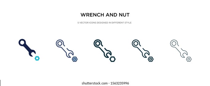 wrench and nut icon in different style vector illustration. two colored and black wrench and nut vector icons designed in filled, outline, line stroke style can be used for web, mobile, ui