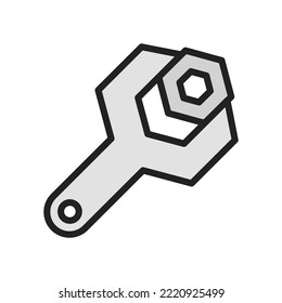 Wrench and nut icon. High quality coloured vector illustration.