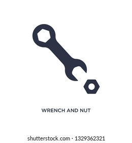 Wrench And Nut Icon. Simple Element Illustration From Tools Concept. Wrench And Nut Editable Symbol Design On White Background. Can Be Use For Web And Mobile.