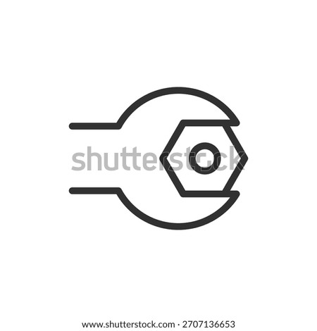 Wrench with nut, linear icon. Repair and mechanical tool. Line with editable stroke.