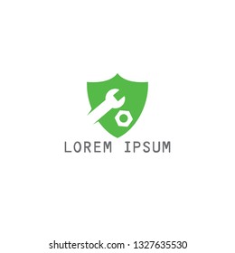 Wrench and nut with star shape vector logo design. Maintenance and Technical support concept. Repair tools icon simple sign.