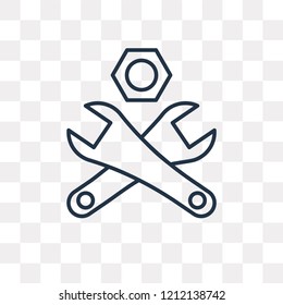 Wrench and Nut vector outline icon isolated on transparent background, high quality linear Wrench and Nut transparency concept can be used web and mobile