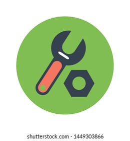 Wrench, nuts and bolt icon colored on green circle