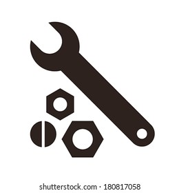 Wrench, nuts and bolt icon isolated on white background