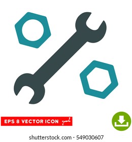 Wrench and Nuts EPS vector icon. Illustration style is flat iconic bicolor soft blue symbol on white background.