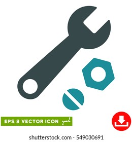 Wrench and Nuts EPS vector pictogram. Illustration style is flat iconic bicolor soft blue symbol on white background.