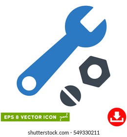 Wrench and Nuts EPS vector pictogram. Illustration style is flat iconic bicolor smooth blue symbol on white background.
